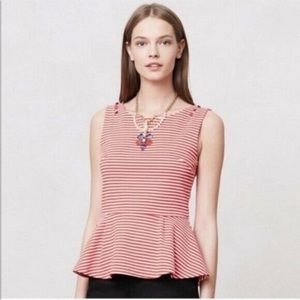 Anthropologie Postmark Red White Stripe Sleeveless Peplum Top